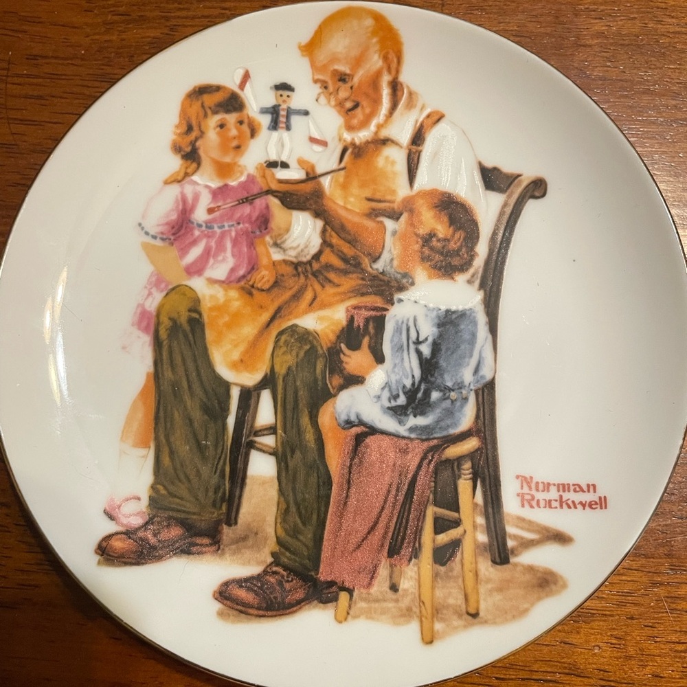 Norman Rockwell Decorative Plate with Brown and Pink Accents